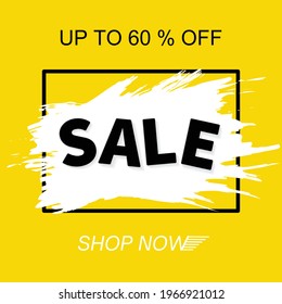 Sale banner on yellow background. Up to 60% Off. Vector illustration