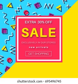 Sale banner for online shopping with discount offer. Promotional email poster. Minimal playful design background.