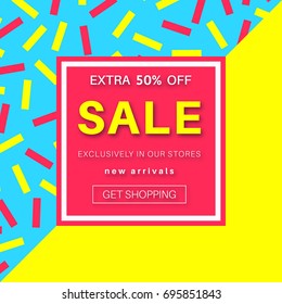 Sale banner for online shopping with discount offer. Promotional email poster. Minimal playful design background.