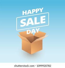 Sale banner - opened paper delivery box and Sale text on blue background - vector illustration