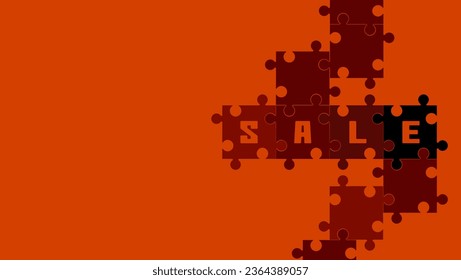 Sale Banner with Place for Your Text, puzzle mosaic, orange background