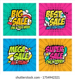 Sale banner pop art style vector design collection
