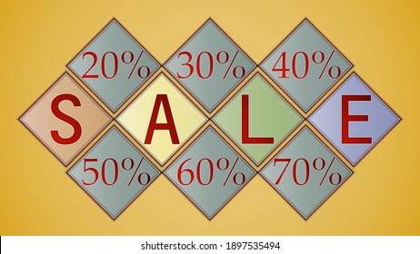 SALE banner poster 20% 30% 40% 50% 60% 70% on diamonds and EPS 10 indented, editable