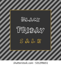sale banner, poster. Black Friday. dark square with a yellow outline. striped background. vector illustration
