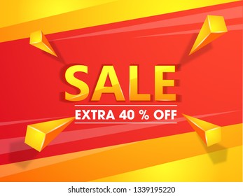Sale banner or poster design with Extra 40% discount offer and 3d geometric element illustration.