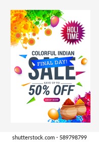 Sale banner or sale poster for festival of holi celebration background.