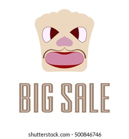Sale banner, poster. Image of the face. Big sale. White background. 