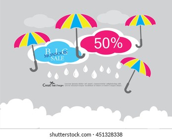 sale banner or poster of Monsoon season offer. Vector illustration