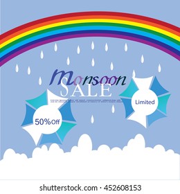sale banner or poster of Monsoon season offer. Vector illustration