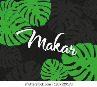 Sale banner, poster with palm leaves, jungle leaf and handwriting lettering. Floral tropical summer background. Vector illustration EPS10