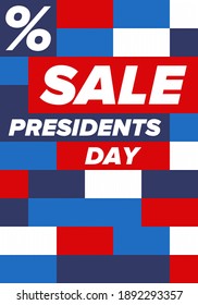 Sale banner for Presidents Day. Special offer template. Holiday shopping in United States. Super season deal. 50% off. Discount badge. Creative advertisement patriotic american poster