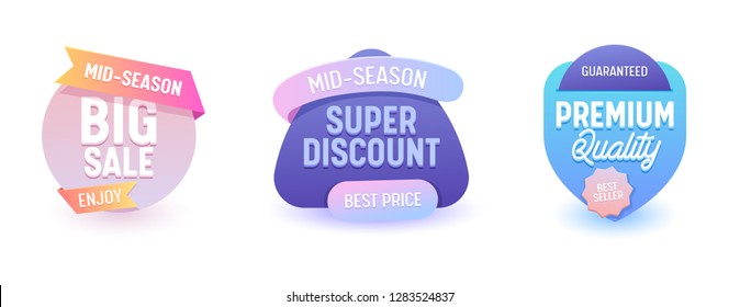 Sale Banner Promo Collection Best Price Offer. Online Advertising Campaign Special Coupon Line Label Badge Geometric Design. Business Colorful Neon Gradient Promotion Element 3d Vector Illustration