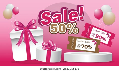 Venda Banner, Promoção Fundo, Dia de compras, Compras on-line, Venda Flash, Cupom com tema rosa