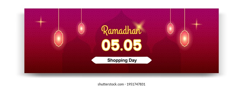 Sale banner Ramadhan or ramadan template in red color. Modern minimal gradient layout with mosque design element.