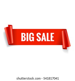 Sale banner. Realistic Red Glossy paper ribbon. Vector illustration