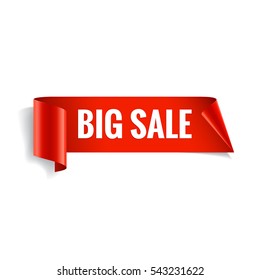 Sale banner. Realistic Red Glossy paper ribbon. Vector illustration