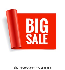 Sale banner. Realistic Red Glossy paper ribbon. Vector illustration