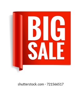 Sale banner. Realistic Red Glossy paper ribbon. Vector illustration