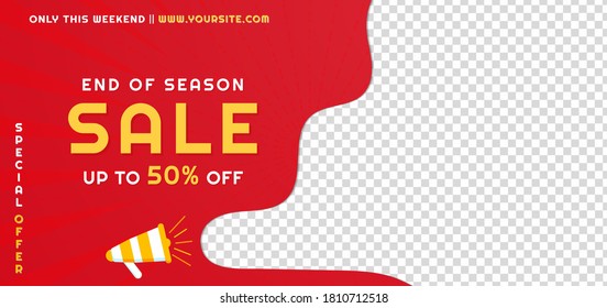 Sale banner red background promotion announce design with product image space. vector illustration.