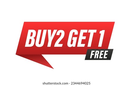 Sale banner red, buy get free. Buy 2 get 1 free. Promotion special offer banner. Big sale - banner for marketing. Vector illustration