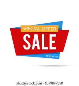 Sale banner. Red discount poster on a light background, Sale tag, label, badge. Special offer. Vector illustration, eps10