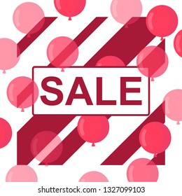 Sale banner with red floating balloons. Realistic vector design for shopping concept and sale banner. Sale banner design.