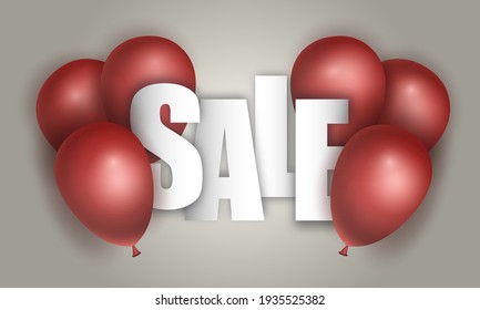 Sale banner. Red realistic air balloons. Vector design template
