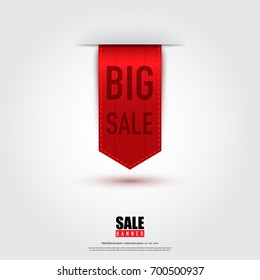 Sale banner in red ribbon concept design on green stribe background,vector illustration.