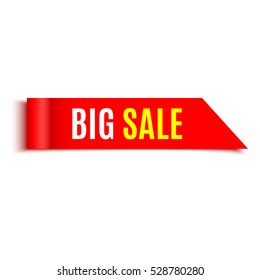 Sale banner. Red ribbon. Paper scroll. Vector illustration.