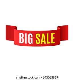 Sale banner. Red ribbon. Vector illustration.