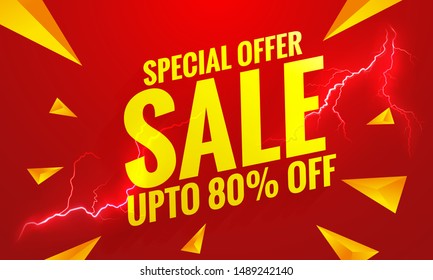 sale banner red template.Flash sale banner with lightning