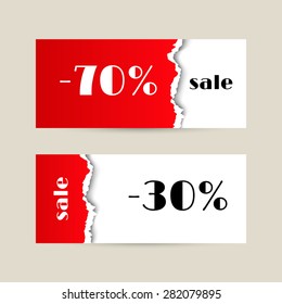 Sale banner with red torn paper texture. Vector EPS 10