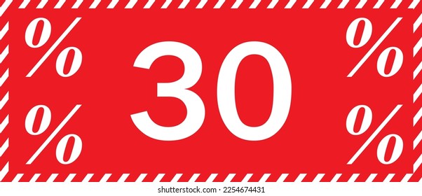 Sale banner red white. Box banner for social media, shop, label, title, ribbon and text design. For website, shopping poster, discount tag, sticker, template and sale. Fashion flyer 30% , banner