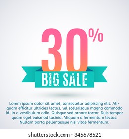Sale banner with retro style ribbon. Vector illustration. Template for season sale. Big sale sign.