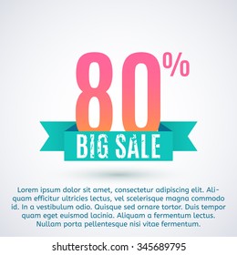 Sale banner with retro style ribbon. Vector illustration. Template for season sale. Big sale sign.