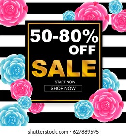Sale banner with rose background