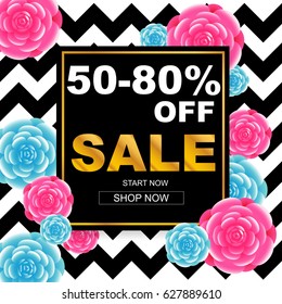 Sale banner with rose background