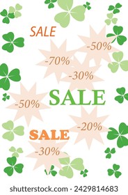 sale banner. Saint Patrick's day. White background with green clover leaves. Vector.