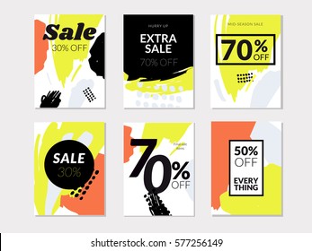 Sale banner set. Sale 30% Off. Extra sale 70% Off. 50% Off Everything. Sale 30% Off. Trendy abstract style. Vector illustration.