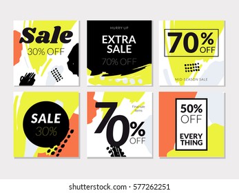 Sale banner set. Sale 30% Off. Extra sale 70% Off. 50% Off Everything. Sale 30% Off. Trendy abstract style. Vector illustration.