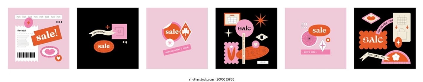Sale banner set. Advertising poster design for beauty store, blog, social media, offers and promotion. Vector illustration. Online beauty shopping.