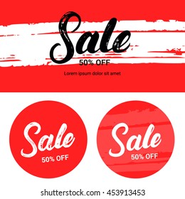 Sale. Banner set. Hand written lettering with brush texture. Vector illustration.