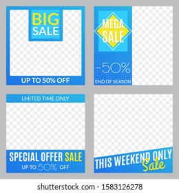 Sale banner set. Social media post or web ads design template. Price off discount background. Vector illustration.