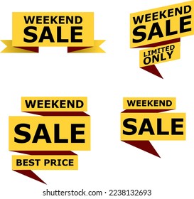 Sale banner set, special offer tag collection. Weekend hot deal 50% off badge template, this weekend only sale icon.