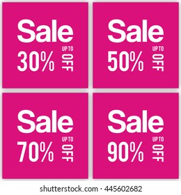 Sale banner set. Special offer up to 30%, 50%, 70%, 90% off. Vector illustration.