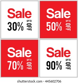 Sale banner set. Special offer up to 30%, 50%, 70%, 90% off. Vector illustration.