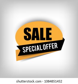 Sale banner with shadow. Yellow discount poster on a light background, Sale tag, label, badge, sticker. Special offer. Vector illustration, eps10