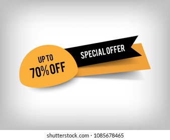 Sale banner with shadow. Yellow discount poster, Sale tag, label, badge, sticker. Special offer, up to 70% off. Vector illustration, eps10