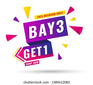 sale banner, shop now.buy 2 get 1. Vector illustration.