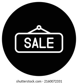 Vector de icono simple de banner de venta. Diseño plano. Icono blanco en círculo negro. Fondo blanco.ai
